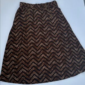 Robert Louis Brown Black Chevron Leopard Print A-Line Skirt Elastic Waist Large